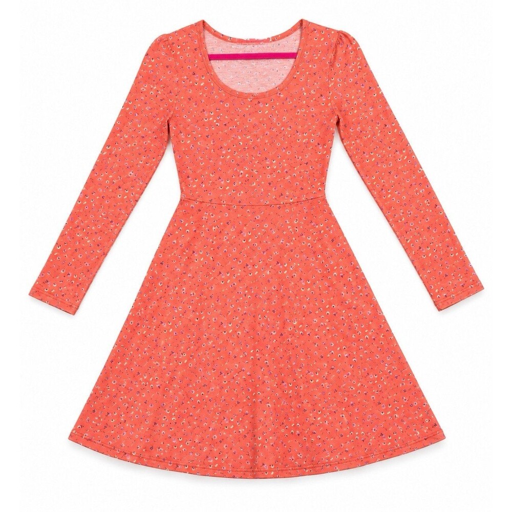 Boutique Women’s Small Coral Floral Long Sleeve Fit Flare Dress Boho Cottagecore